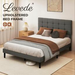 Rackhams Bed Frame Upholstered Linen Headboard Wooden Slat Double King Size Grey - 4FT6 Double - thumbnail 2