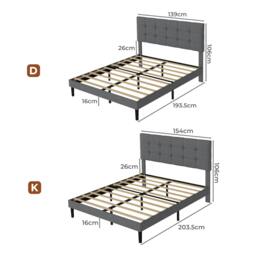 Rackhams Bed Frame Upholstered Linen Headboard Wooden Slat Double King Size Grey - 4FT6 Double - thumbnail 3