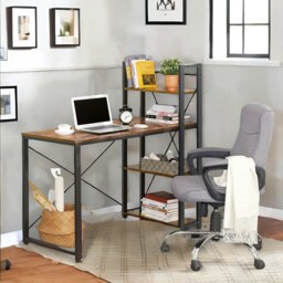 Rackhams 97CM Wide Computer Desk With 3 Shelves Rustic Brown - thumbnail 4