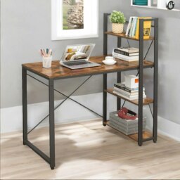 Rackhams 97CM Wide Computer Desk With 3 Shelves Rustic Brown - thumbnail 6