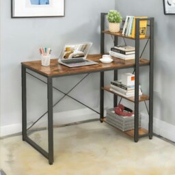 Rackhams 97CM Wide Computer Desk With 3 Shelves Rustic Brown