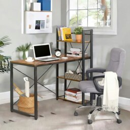 Rackhams 97CM Wide Computer Desk With 3 Shelves Rustic Brown - thumbnail 5