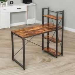 Rackhams 97CM Wide Computer Desk With 3 Shelves Rustic Brown - thumbnail 2