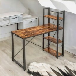 Rackhams 97CM Wide Computer Desk With 3 Shelves Rustic Brown - thumbnail 3
