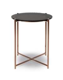 Rackhams Adriana Round Side Tables - Grey Fluted Glass - Brushed Bronze