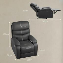 Rackhams PU Leather Reclining Chair, Manual Recliner Chair with Padded Armrests, Retractable Footrest and Wood Frame, Black - thumbnail 3
