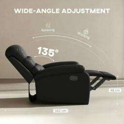 Rackhams PU Leather Reclining Chair, Manual Recliner Chair with Padded Armrests, Retractable Footrest and Wood Frame, Black - thumbnail 4