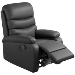 Rackhams PU Leather Reclining Chair, Manual Recliner Chair with Padded Armrests, Retractable Footrest and Wood Frame, Black - thumbnail 1