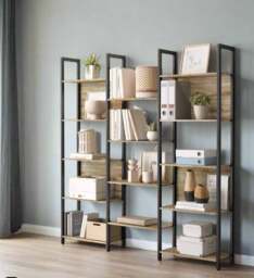 Rackhams Industrial Bookshelf with 14 Shelves – Turquoise Brown & Black Metal Frame – 158cm Wide Bookcase