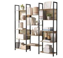 Rackhams Industrial Bookshelf with 14 Shelves – Turquoise Brown & Black Metal Frame – 158cm Wide Bookcase - thumbnail 3
