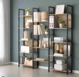 Rackhams Industrial Bookshelf with 14 Shelves – Turquoise Brown & Black Metal Frame – 158cm Wide Bookcase - thumbnail 5