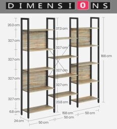 Rackhams Industrial Bookshelf with 14 Shelves – Turquoise Brown & Black Metal Frame – 158cm Wide Bookcase - thumbnail 4