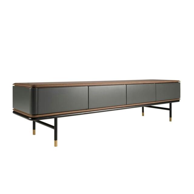 Rackhams TV Stand in Matt Dark Grey Wood, Black Steel and Walnut Top 3265 - image 1