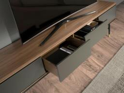 Rackhams TV Stand in Matt Dark Grey Wood, Black Steel and Walnut Top 3265 - thumbnail 5