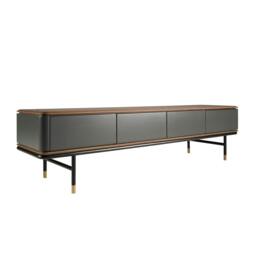 Rackhams TV Stand in Matt Dark Grey Wood, Black Steel and Walnut Top 3265 - thumbnail 1