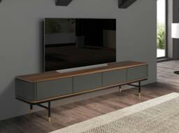 Rackhams TV Stand in Matt Dark Grey Wood, Black Steel and Walnut Top 3265 - thumbnail 3