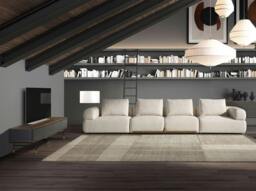 Rackhams TV Stand in Matt Dark Grey Wood, Black Steel and Walnut Top 3265 - thumbnail 4
