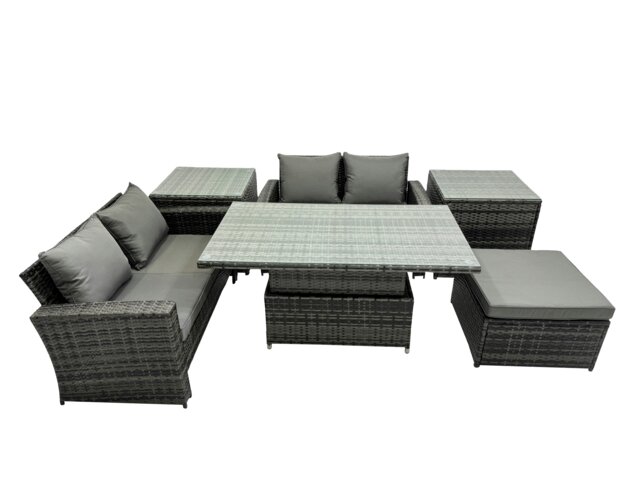 Rackhams Outdoor Love Sofa Set 5 Seat Rattan Garden Furniture Set with Adjustable Lifting Dining or Coffee Table Dark Grey Mixed - image 1
