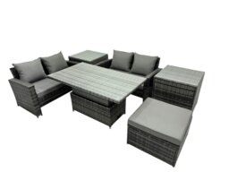 Rackhams Outdoor Love Sofa Set 5 Seat Rattan Garden Furniture Set with Adjustable Lifting Dining or Coffee Table Dark Grey Mixed - thumbnail 2
