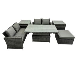 Rackhams Outdoor Love Sofa Set 5 Seat Rattan Garden Furniture Set with Adjustable Lifting Dining or Coffee Table Dark Grey Mixed - thumbnail 1