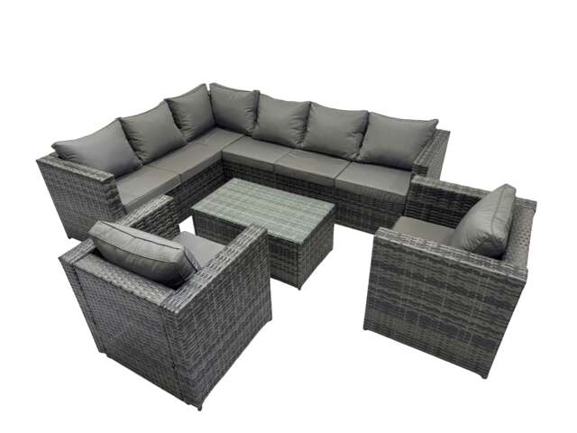 Rackhams Outdoor Rattan Rectangular Coffee Table Corner Sofa Sets Garden Furniture Set with 2 Chairs Dark Grey Mixed - image 1