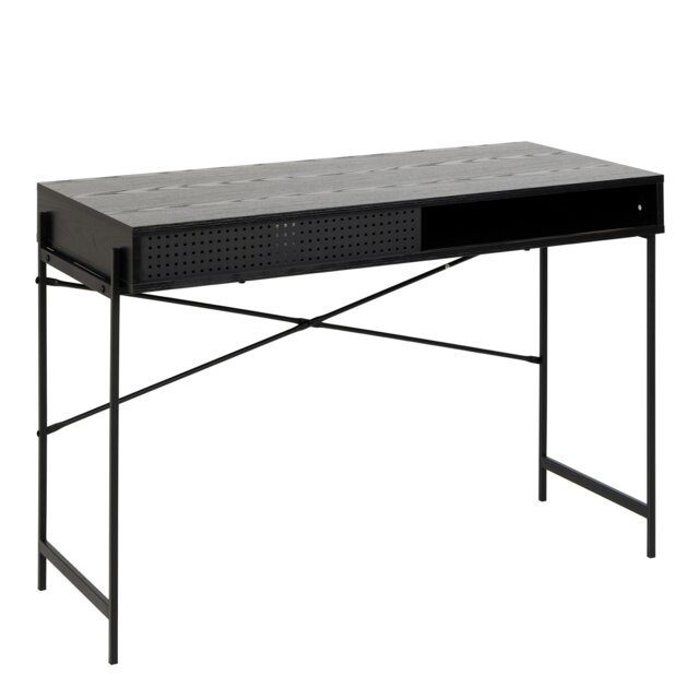 Rackhams Angus Office Desk with Sliding Door in Black - 1 - Black - 50 - image 1