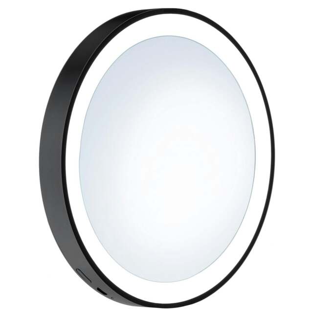 Rackhams Matt Black LED Mirror with Suction Cups, 7x Magnification, USB Rechargeable battery for Bathroom Makeup or Shaving - image 1