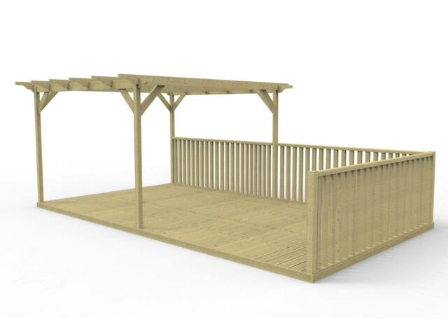 Rackhams Rectangular Pergola And Decking Kit With Balustrade V.7 - Natural (Light Green) - 2.4m x 3.6m - image 1