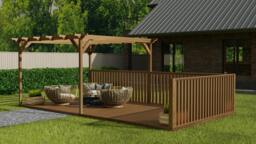 Rackhams Rectangular Pergola And Decking Kit With Balustrade V.7 - Natural (Light Green) - 2.4m x 3.6m - thumbnail 4
