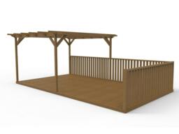 Rackhams Rectangular Pergola And Decking Kit With Balustrade V.7 - Natural (Light Green) - 2.4m x 3.6m - thumbnail 3