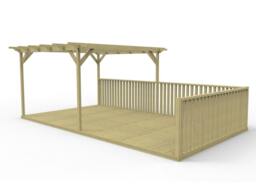 Rackhams Rectangular Pergola And Decking Kit With Balustrade V.7 - Natural (Light Green) - 2.4m x 3.6m