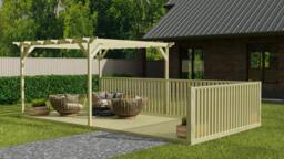 Rackhams Rectangular Pergola And Decking Kit With Balustrade V.7 - Natural (Light Green) - 2.4m x 3.6m - thumbnail 2