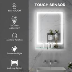 Rackhams Large Vanity Mirror with Lights and Shelf, Illuminated bathroom Mirror with 3 Colour Brightness, Smart Touch, Anti-Fog - thumbnail 4