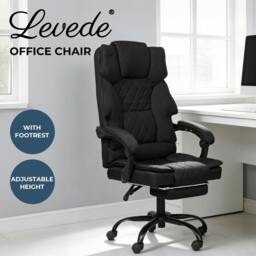 Rackhams Office Chair with Footrest Linen Fabric High Back Swivel 135° Reclining - thumbnail 2