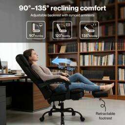 Rackhams Office Chair with Footrest Linen Fabric High Back Swivel 135° Reclining - thumbnail 4