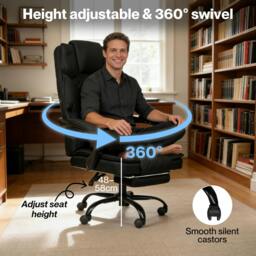 Rackhams Office Chair with Footrest Linen Fabric High Back Swivel 135° Reclining - thumbnail 6