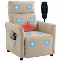 Rackhams Recliner Armchair, Manual Recliner Chair, Massage & Heat, Beige - thumbnail 2