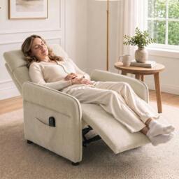 Rackhams Recliner Armchair, Manual Recliner Chair, Massage & Heat, Beige