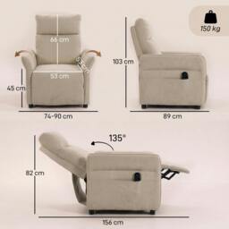 Rackhams Recliner Armchair, Manual Recliner Chair, Massage & Heat, Beige - thumbnail 3