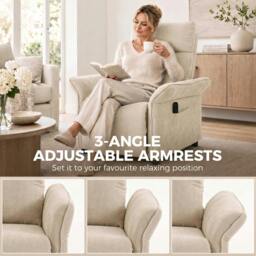 Rackhams Recliner Armchair, Manual Recliner Chair, Massage & Heat, Beige - thumbnail 5