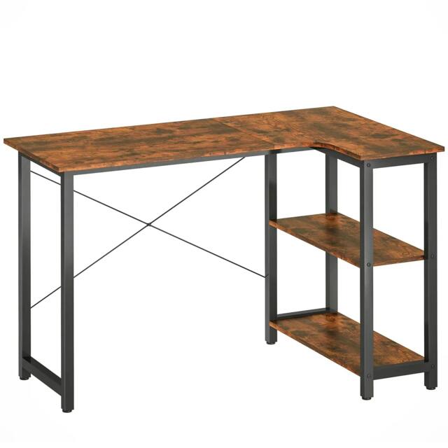Rackhams L Shaped Desk, Corner Computer Desk with Bookshelf for Home Office, Study Room, Workstation, 120 x 73.2 x 75cm, Rustic Brown