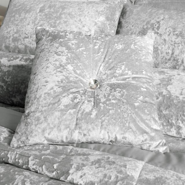 Rackhams Crushed Velvet Diamante Cushion - Silver Grey - image 1