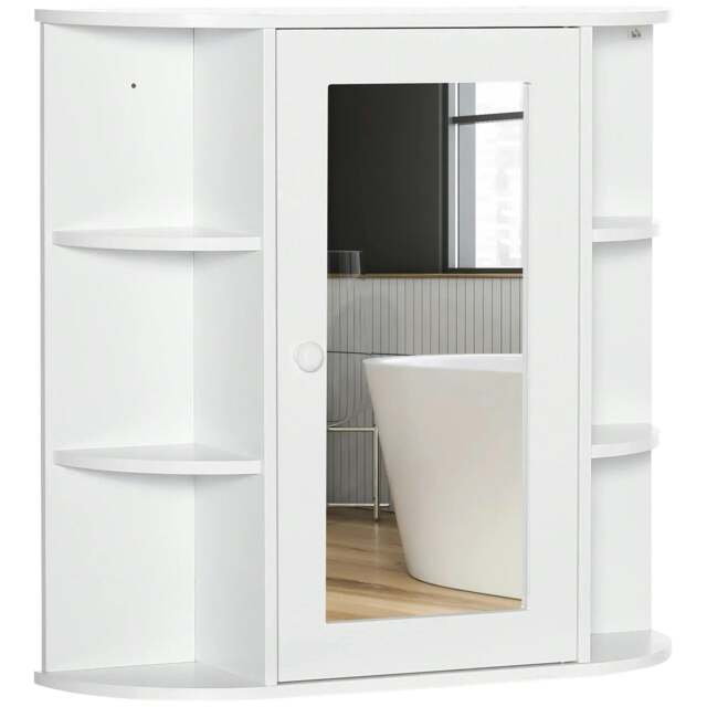 Rackhams Wall Mounted Bathroom Cabinet with Mirror Single Door Storage Organizer 2-tier Inner Shelves White - image 1