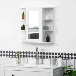 Rackhams Wall Mounted Bathroom Cabinet with Mirror Single Door Storage Organizer 2-tier Inner Shelves White - thumbnail 2