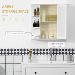 Rackhams Wall Mounted Bathroom Cabinet with Mirror Single Door Storage Organizer 2-tier Inner Shelves White - thumbnail 5
