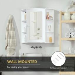 Rackhams Wall Mounted Bathroom Cabinet with Mirror Single Door Storage Organizer 2-tier Inner Shelves White - thumbnail 6