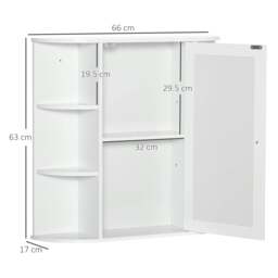 Rackhams Wall Mounted Bathroom Cabinet with Mirror Single Door Storage Organizer 2-tier Inner Shelves White - thumbnail 3