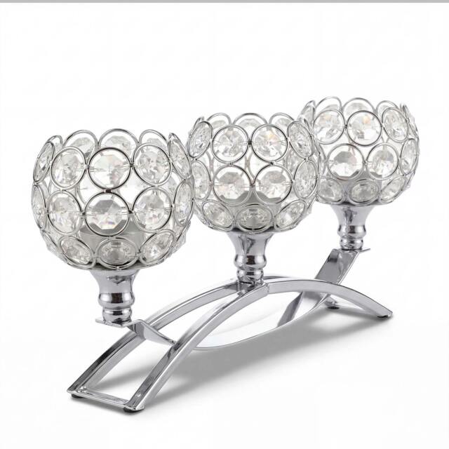 Rackhams Candle Holders 3 Arms Silver Arch Crystal Decoration Tealight Candlestick - image 1