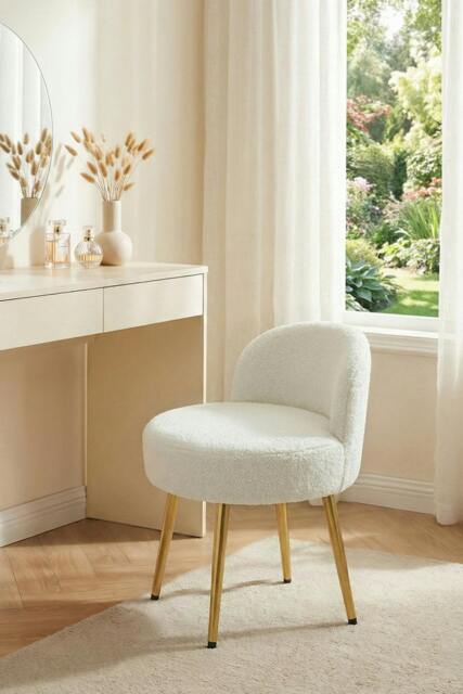 Rackhams Teddy Fleece Dressing Table Stool with Iron Legs - Beige - image 1