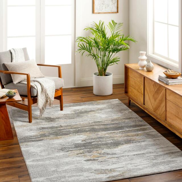 Rackhams San Francisco-Abstract Grey Yellow Ivory Modern Marble Rug - 200 x 275 cm - image 1
